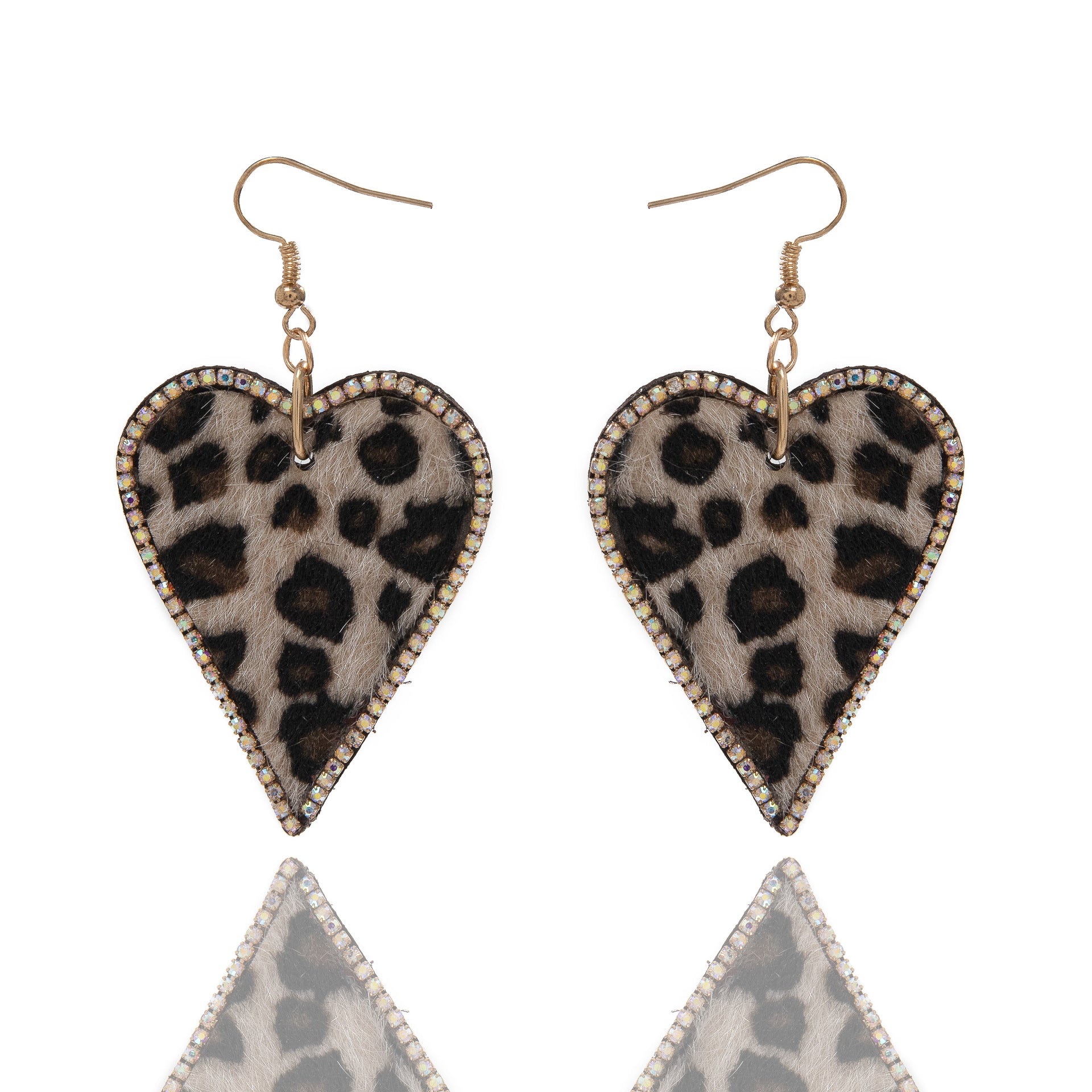 Wholesale Valentine's Day Leather Leopard Print Rhinestone Embellished Romantic Love Water Drop Pu Earrings